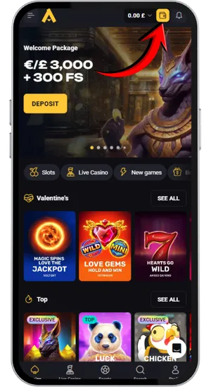 Casino cashier section showing available payment methods