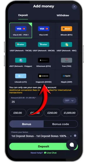 Currency selection step with GBP option and basic limit settings