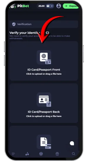 Document upload screen for identity verification before withdrawals