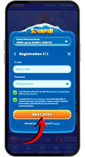 Email inbox showing SpinFin confirmation link to verify contact details
