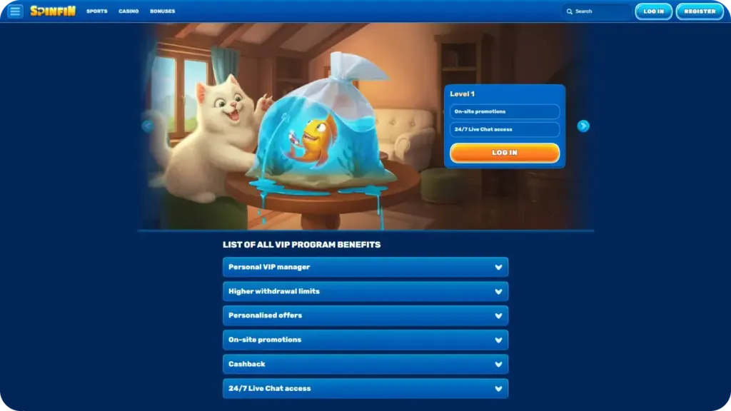 VIP program dashboard showing cashback levels and personal manager options at a no ID casino