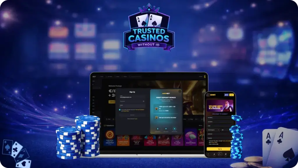 Casino not on ID interface showing registration and payment options without document upload