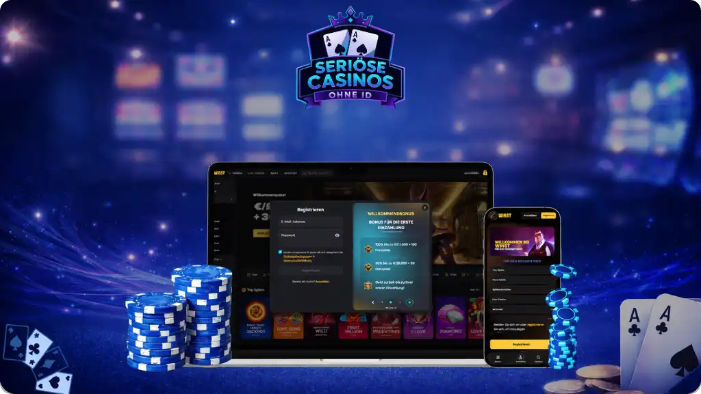 Casinooberfläche mit Anmeldung und Zahlungsmethoden ohne Dokumentenupload