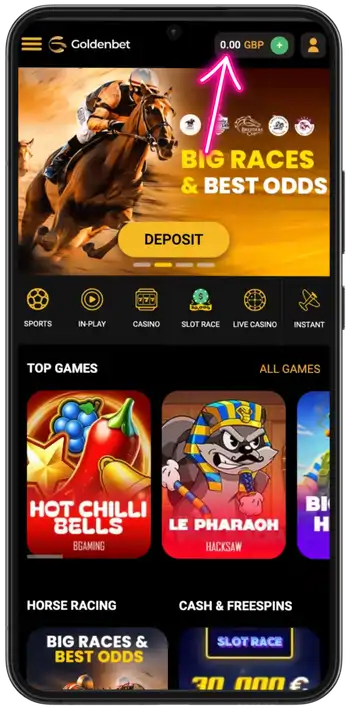 Goldenbet cashier showing deposit payment methods including cards and crypto