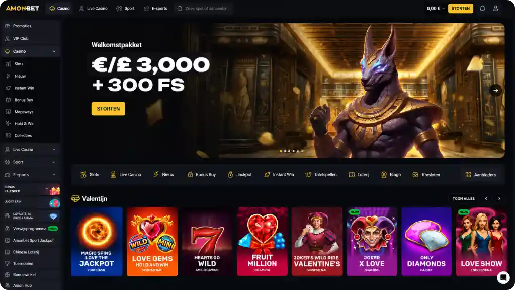 Amonbet-casino met lobby en betaalmethoden voor Nederlandse spelers