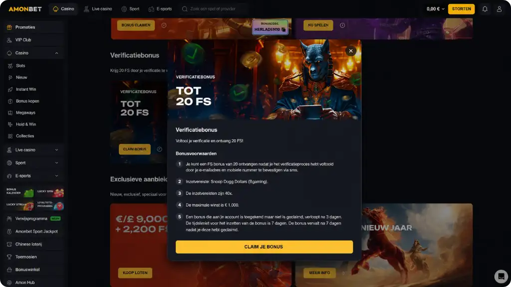Bonus zonder storting bij een casino zonder ID controle voor Nederlandse spelers