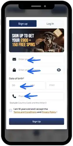Fill in your details at Spindog Casino UK
